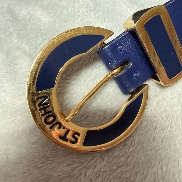 Vintage St. John Belt Navy Blue Leather With Gold Tone Buckle 37” Sz 12 main image 5